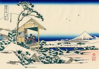 Hokusai, Śnieżny poranek w Koishikawie (domena publiczna)